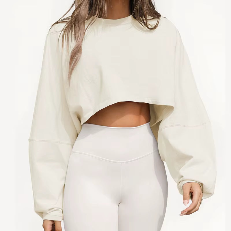 2025 Streetwear Cropped Hoodies Women Harajuku round Neck Long Sleeve Oversized Sweatshirt Woman Spring Autumn Loose Pullover