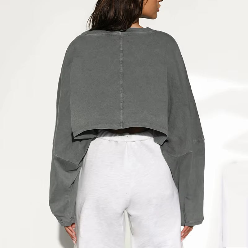 2025 Streetwear Cropped Hoodies Women Harajuku round Neck Long Sleeve Oversized Sweatshirt Woman Spring Autumn Loose Pullover